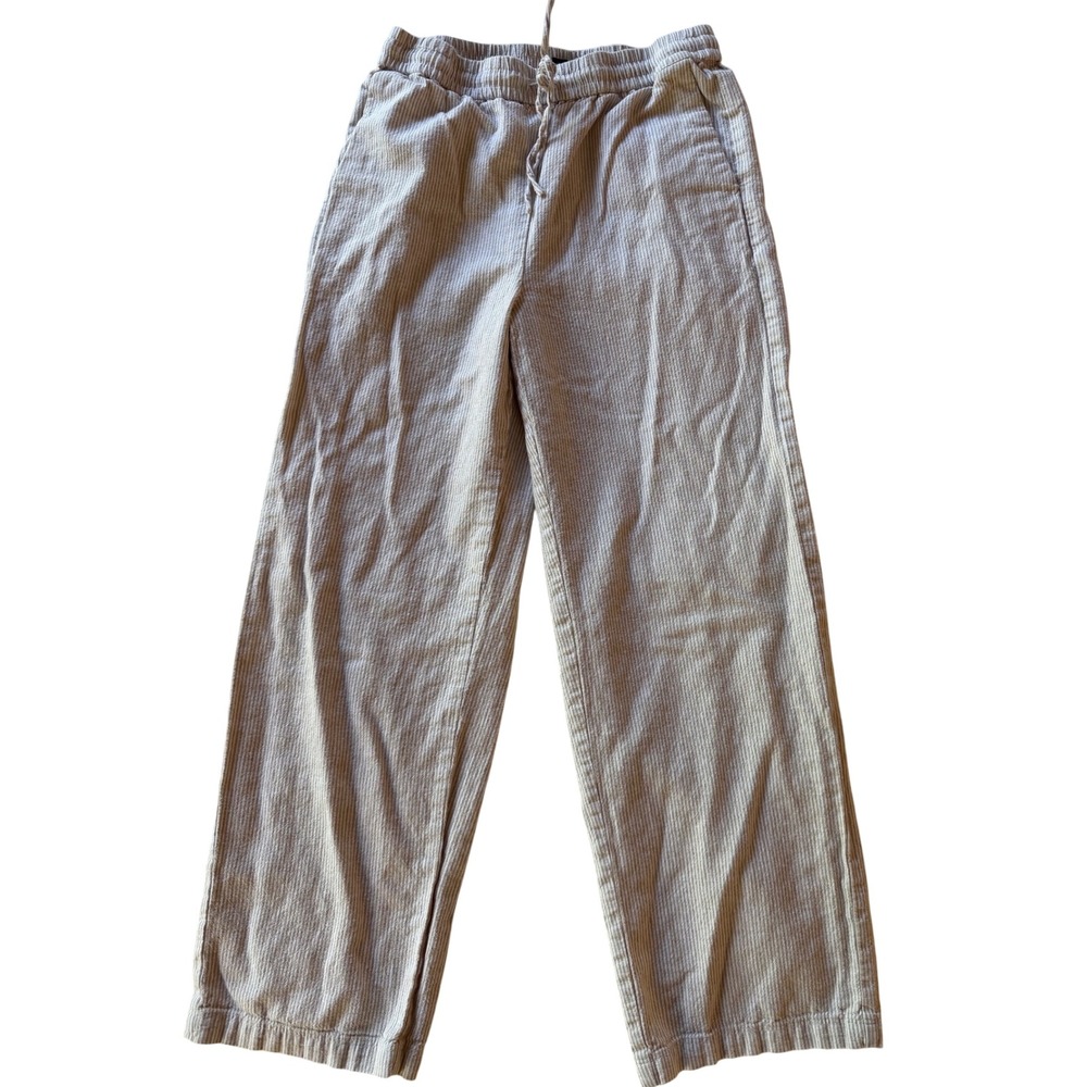 J.Crew Women Tan White Seersucker Striped Linen Cotton Wide Leg Pants Size 4